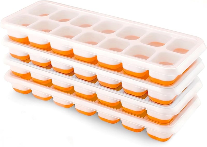 Airabc Ice Cube Trays 4 Pack, Silicone Ice Cube Trays with Removable Lid, Easy-Release Flexible 14-cube Ice Trays, LFGB Certified and BPA Free, Stackable Ice Trays with Covers for Cocktail, Freezer - Image 1