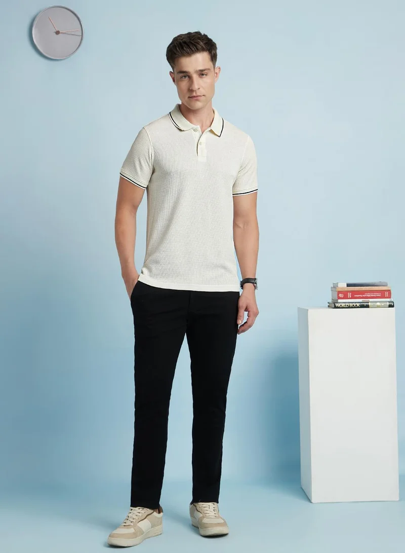 Dennis Lingo Men's Off White Cotton Blend Solid Regular Fit T-Shirt