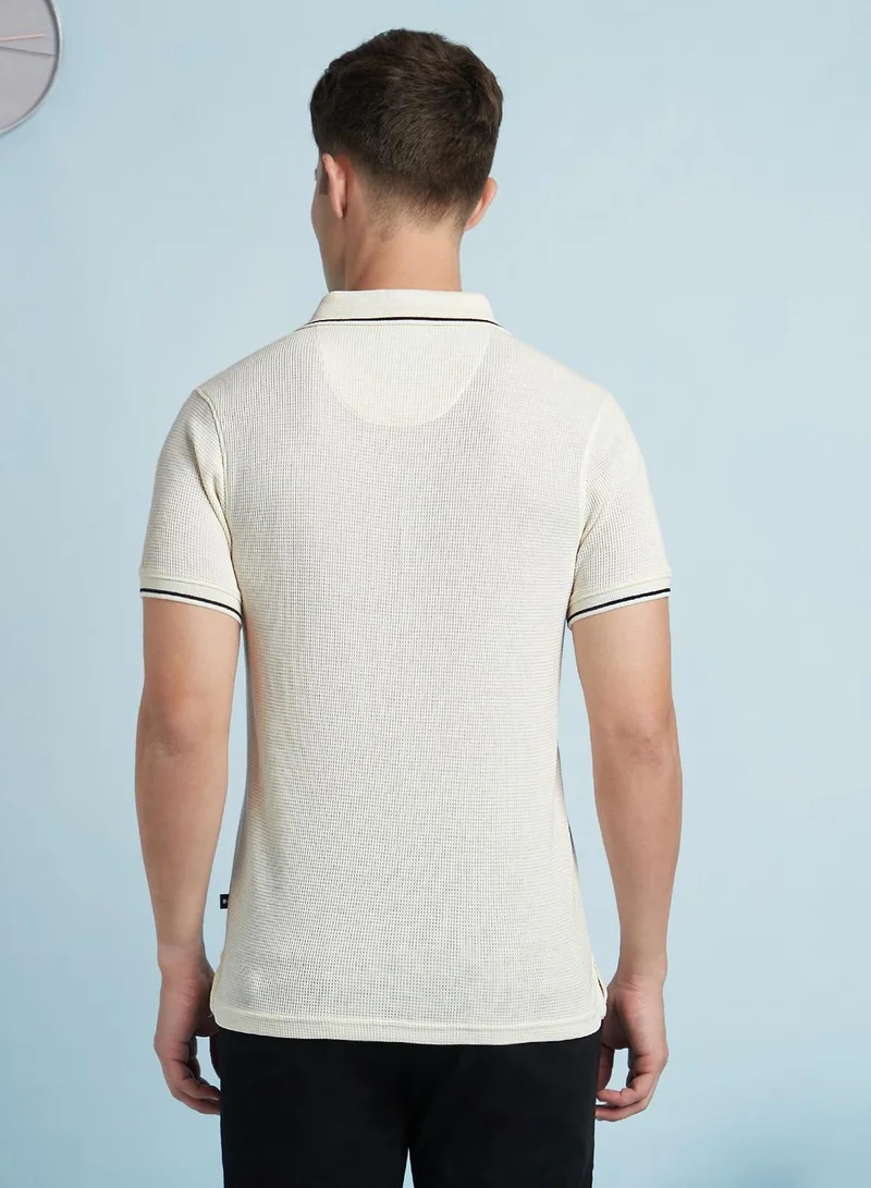 Dennis Lingo Men's Off White Cotton Blend Solid Regular Fit T-Shirt