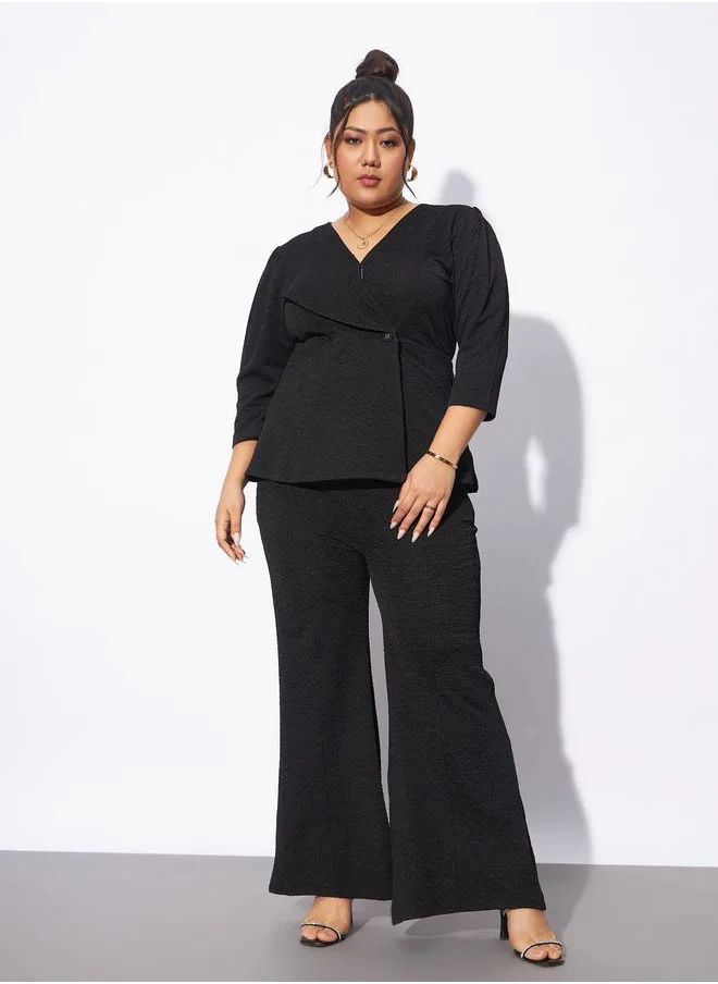 SASSAFRAS Plus Textured Wrap Top & Straight Pants Co-Ords by Styli