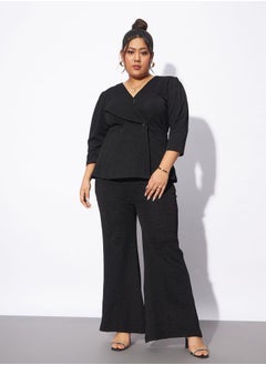 Plus Textured Wrap Top & Straight Pants Co-Ords by Styli
