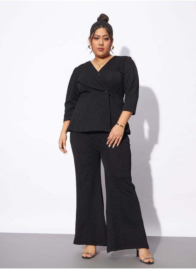 SASSAFRAS - Plus Textured Wrap Top & Straight Pants Co-Ords by Styli - Image 1