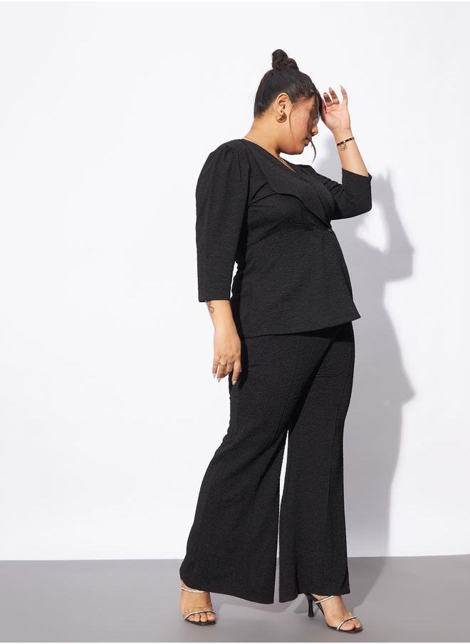 SASSAFRAS - Plus Textured Wrap Top & Straight Pants Co-Ords by Styli - Image 1