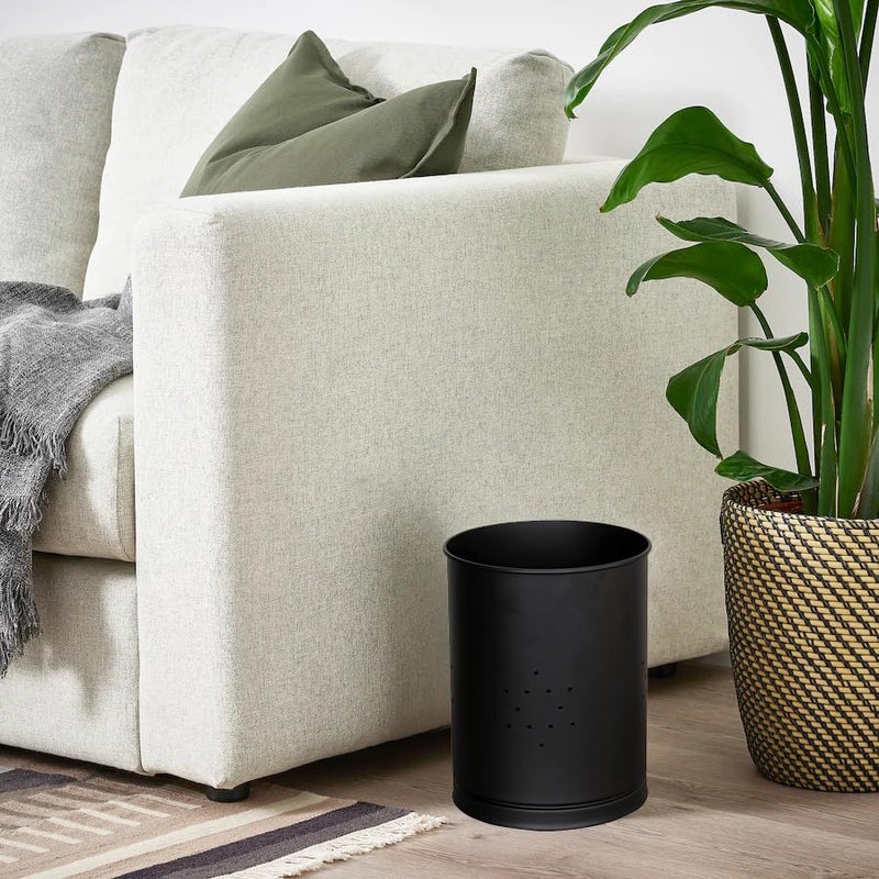 FORTUNE Stainless Steel Round Shape Trash Can Garbage Bin Trash Storage Waste Dustbin For Home Bathroom Kitchen Office Room Black 12 X 9 Inch - Image 1