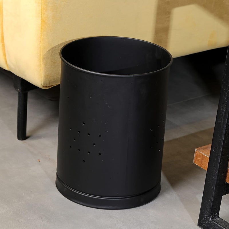 FORTUNE Stainless Steel Round Shape Trash Can Garbage Bin Trash Storage Waste Dustbin For Home Bathroom Kitchen Office Room Black 12 X 9 Inch - Image 5