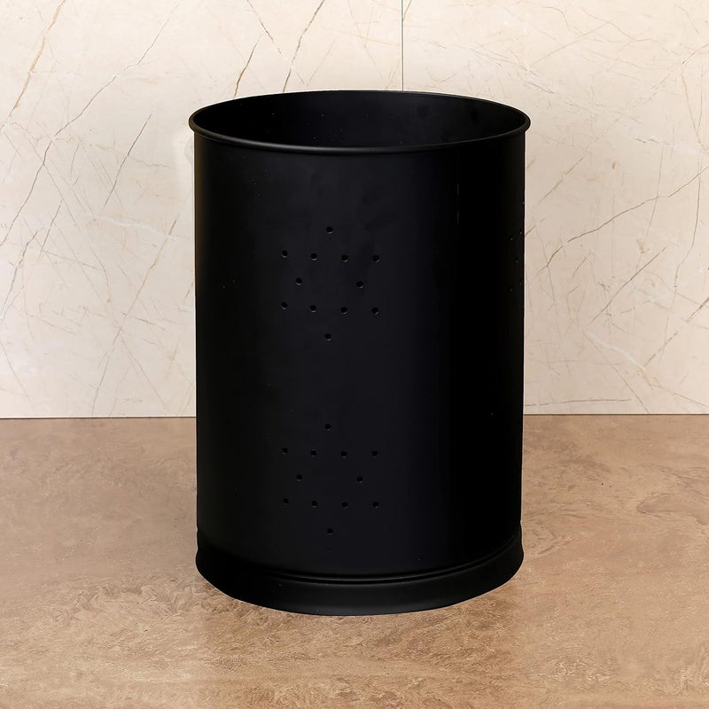 FORTUNE Stainless Steel Round Shape Trash Can Garbage Bin Trash Storage Waste Dustbin For Home Bathroom Kitchen Office Room Black 12 X 9 Inch - Image 3