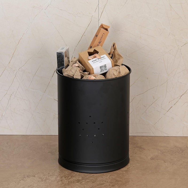 FORTUNE Stainless Steel Round Shape Trash Can Garbage Bin Trash Storage Waste Dustbin For Home Bathroom Kitchen Office Room Black 12 X 9 Inch - Image 2