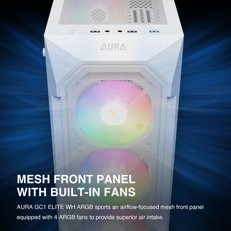 GAMDIAS صندوق كمبيوتر ألعاب GAMDIAS الأبيض ATX Mid Tower مع زجاج مقسى، مزود بـ 4 مراوح ARGB بحجم 120 مم، يدعم حتى 6 مراوح بحجم 120 مم، 360 مم AIO/مبرد، 340 مم GPU/VGA، 160 مم مبرد هواء CPU - Image 3