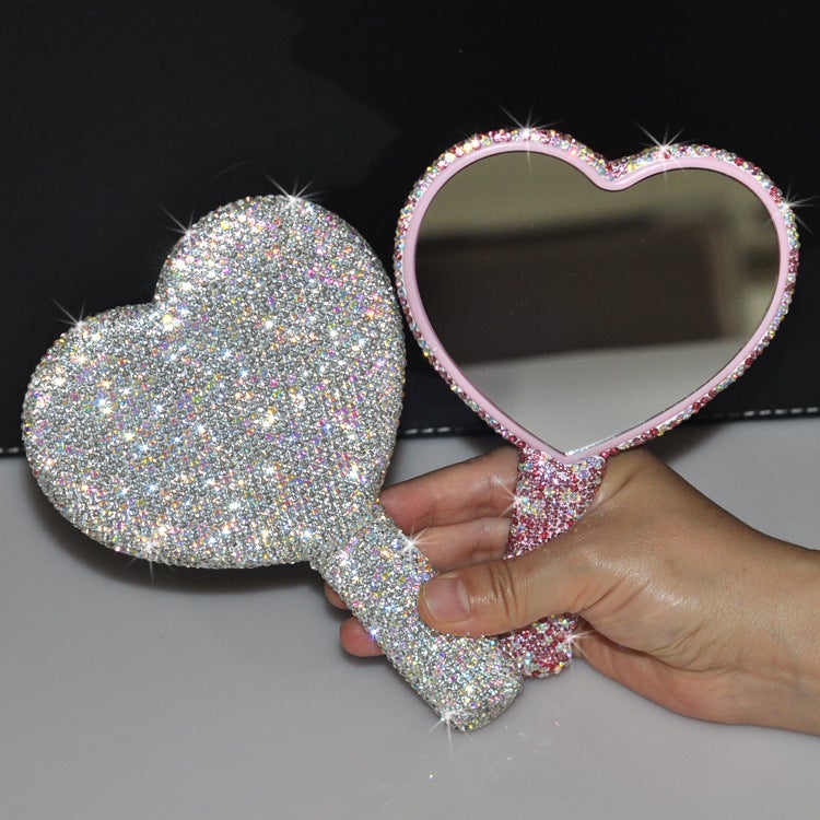 Creative Diamond-Encrusted Portable Handle Mirror Love Square Makeup Mirror Beauty Mirror Full Diamond Princess Mirror Makeup Mirror - Image 3