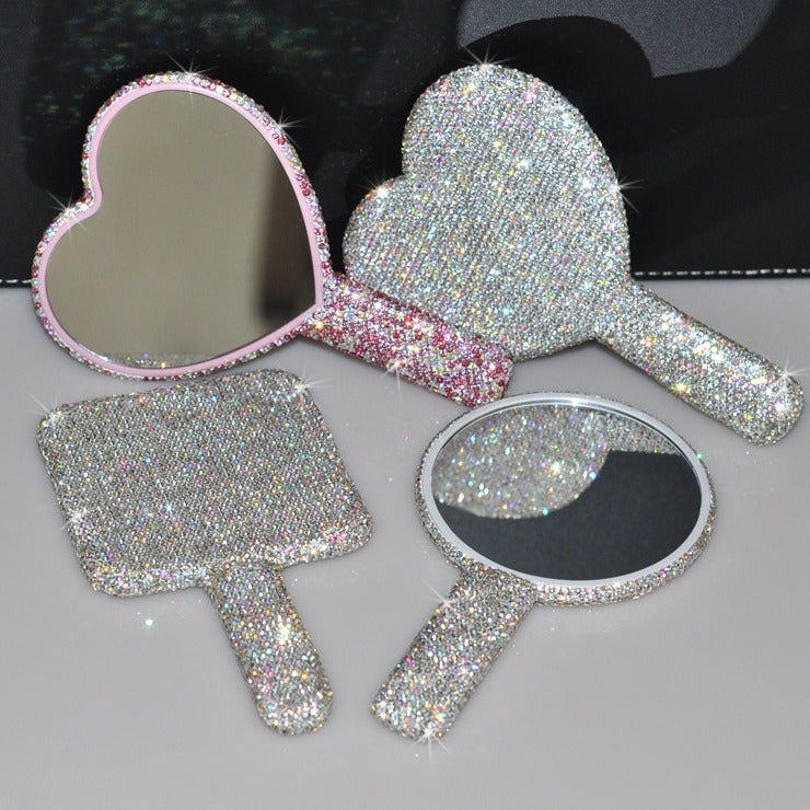 Creative Diamond-Encrusted Portable Handle Mirror Love Square Makeup Mirror Beauty Mirror Full Diamond Princess Mirror Makeup Mirror - Image 2