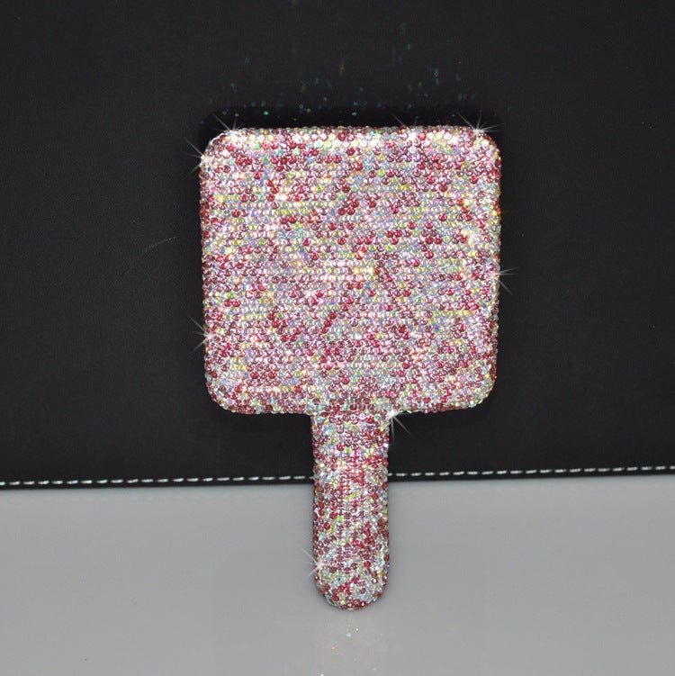Creative Diamond-Encrusted Portable Handle Mirror Love Square Makeup Mirror Beauty Mirror Full Diamond Princess Mirror Makeup Mirror - Image 1