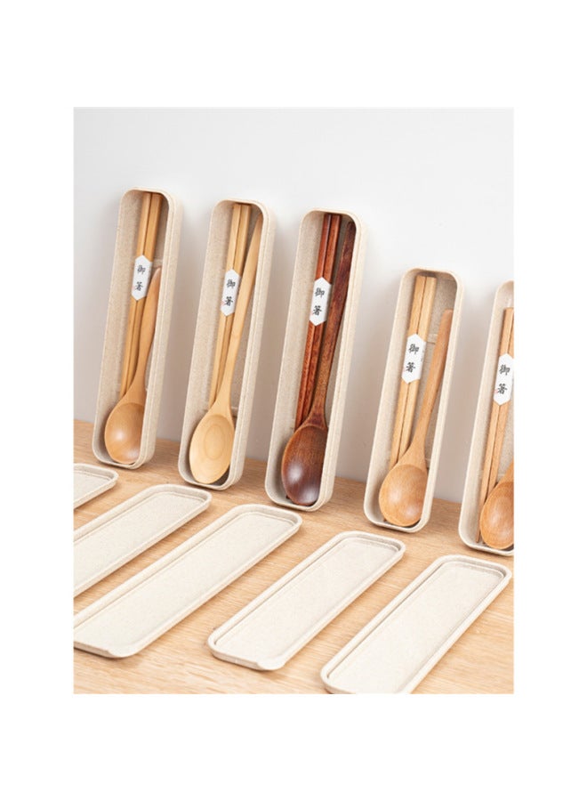 Beech Phoebe Portable Outdoor Travel Wooden Tableware Japanese Chopsticks Wooden Spoon Storage Suit For Primary School Students-Specification:Standard-Colour:Wheat Box 23.5 Lotus Wood Set - Image 4