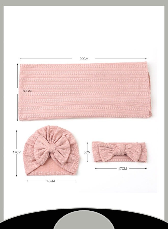Three-Piece Baby Swaddle Set Newborn Polyester-Cotton Solid Color Hat And Bath Towel Wheat Ear Pattern Blanket Safe Fabric Supports Machine Washing（Pink）  - Image 2