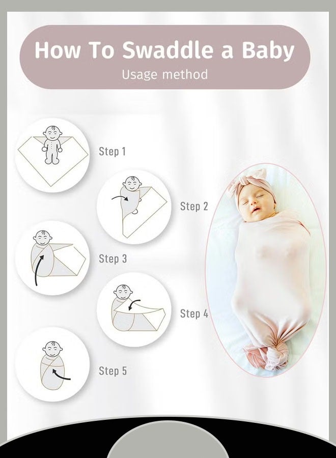Three-Piece Baby Swaddle Set Newborn Polyester-Cotton Solid Color Hat And Bath Towel Wheat Ear Pattern Blanket Safe Fabric Supports Machine Washing（Pink）  - Image 4