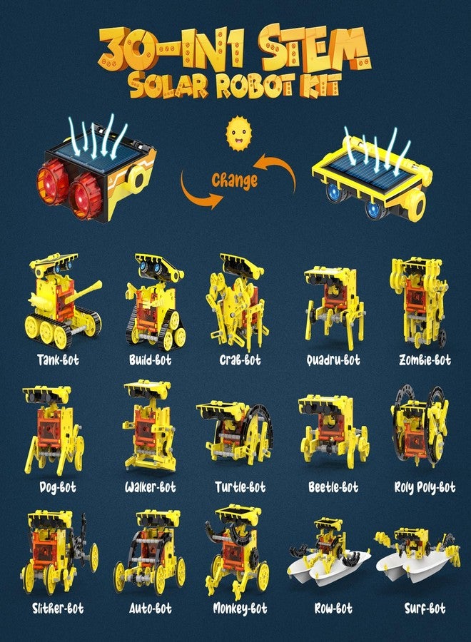 Wesfuner 30-in-1 STEM Solar Robot Kit Toys, 243 Pieces Educational Building Science Experiment Kit for Kids Aged 8-12, Birthday Gifts Kids Aged 8 9 10 11 12 13 Years Old(Yellow) - Image 3