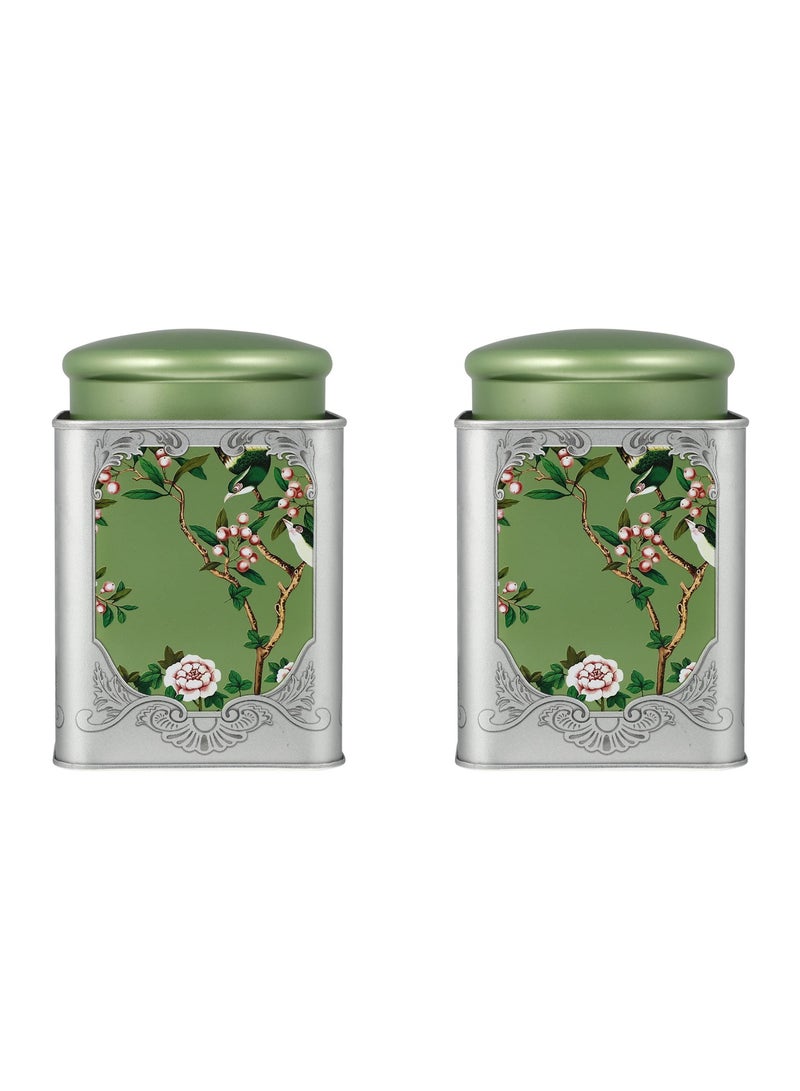 Excefore Metal Container Tea Canister, 2 Pack Tea Tin Canister with Airtight Double Lids, Chinese Style Tea Caddy for Dry Food Coffee Sugar Storage Tea Containers, for Storage Tea Bags Coffee Sugar - Image 1