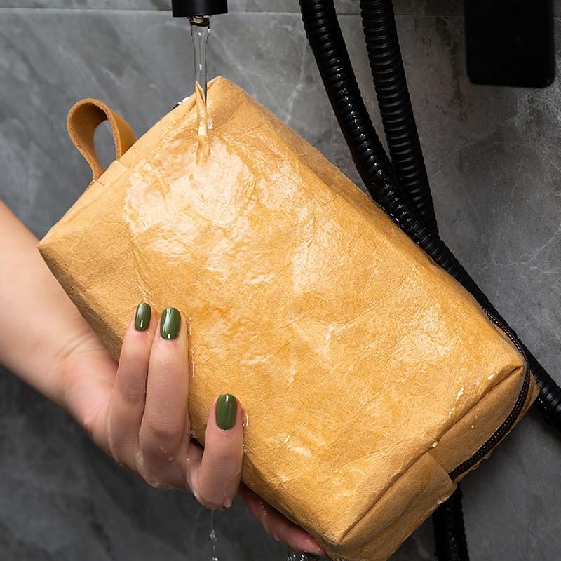 Water Washed Kraft Paper Makeup Bag, Portable Portable Portable Storage Bag(white-Patch five-pointed star4,90 * 135mm) - Image 4