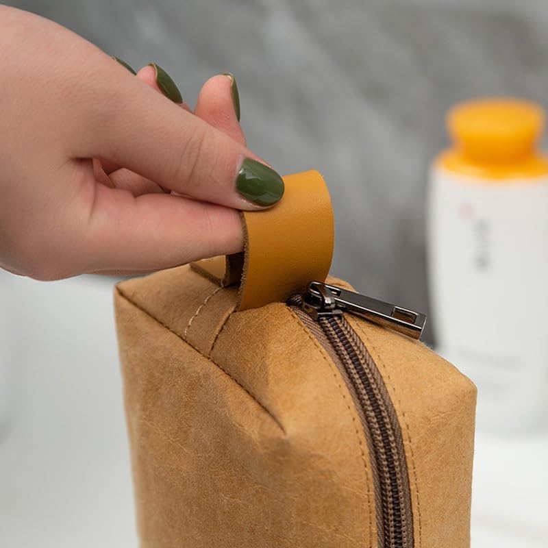 Water Washed Kraft Paper Makeup Bag, Portable Portable Portable Storage Bag(white-Patch five-pointed star4,90 * 135mm) - Image 3