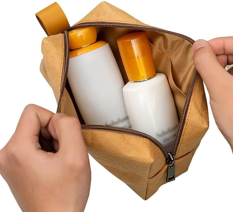 Water Washed Kraft Paper Makeup Bag, Portable Portable Portable Storage Bag(white-Patch five-pointed star4,90 * 135mm) - Image 5