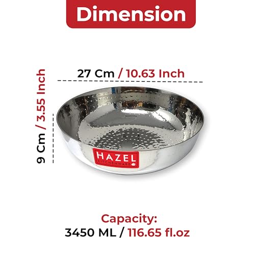 Hazel Stainless Steel Hammered Kadai Tasra 27 cm 3.45 L Round Bottom Steel Kadai Without Handle - Image 3