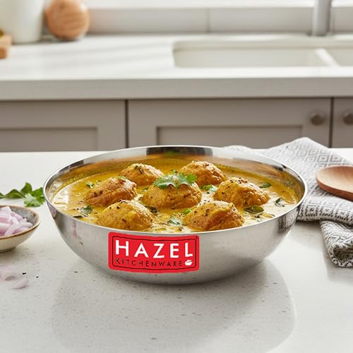 Hazel Stainless Steel Hammered Kadai Tasra 27 cm 3.45 L Round Bottom Steel Kadai Without Handle - Image 1
