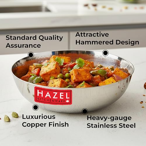 Hazel Stainless Steel Hammered Kadai Tasra 27 cm 3.45 L Round Bottom Steel Kadai Without Handle - Image 4