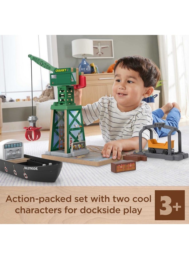 THOMAS & FRIENDS Thomas & Friends Wooden Railway Toy Train Set Brendam Docks Wood Playset with Cranky The Crane for Preschool Kids Ages 3+ Years (Amazon Exclusive)  - Image 2