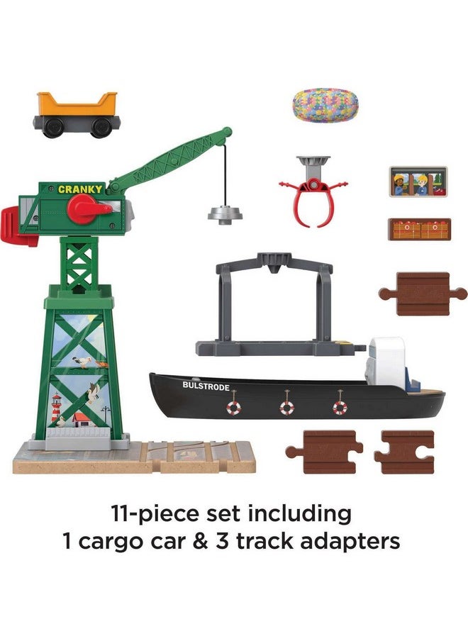 THOMAS & FRIENDS Thomas & Friends Wooden Railway Toy Train Set Brendam Docks Wood Playset with Cranky The Crane for Preschool Kids Ages 3+ Years (Amazon Exclusive)  - Image 5