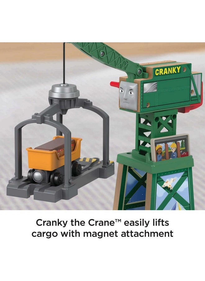 THOMAS & FRIENDS Thomas & Friends Wooden Railway Toy Train Set Brendam Docks Wood Playset with Cranky The Crane for Preschool Kids Ages 3+ Years (Amazon Exclusive)  - Image 3