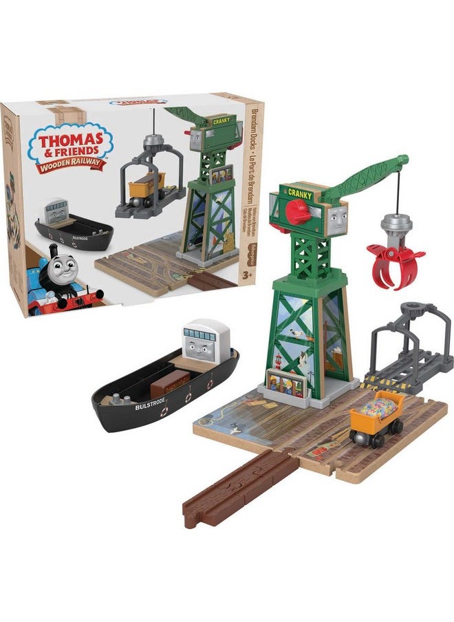 THOMAS & FRIENDS Thomas & Friends Wooden Railway Toy Train Set Brendam Docks Wood Playset with Cranky The Crane for Preschool Kids Ages 3+ Years (Amazon Exclusive)  - Image 1