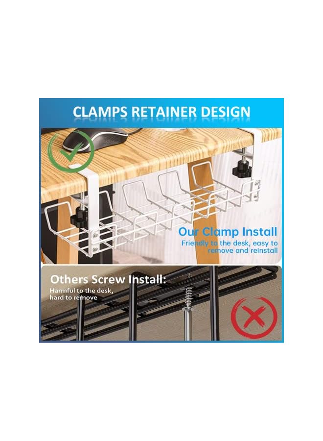 Green Tiger Under Desk Cable Management Tray, 40cm No Drill Cable Tray with Clamp for Desk Wire Management for Office, Home - No Damage to Desk (White) - Image 4