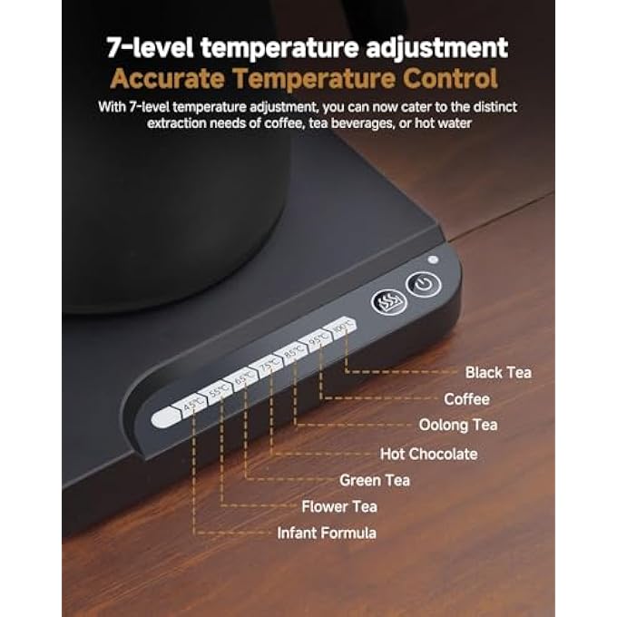 FDTY غلايات كهربائية غلاية كهربائية Gooseneck مع 7 مستويات للتحكم في درجة الحرارة، سعة 1 لتر، مصنوعة من الفولاذ المقاوم للصدأ، 1000 واط، تسخين سريع - Image 5