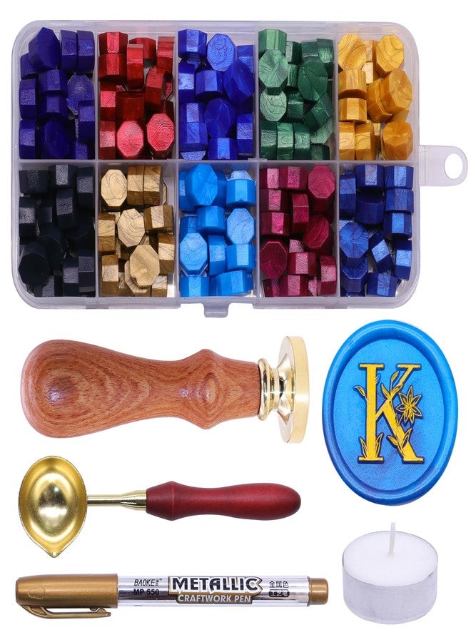 SWANGSA Initial Alphabet L Wax Seal Stamp Kit, Elegant Botanical Flower Floral Letter Sealing Stamp with 200pcs Sealing Wax Beads Kit (L) - Image 1