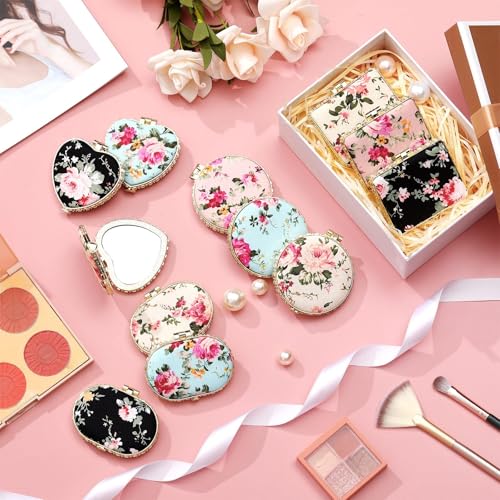 Blulu 16 Pcs Compact Mirrors for Purse Bulk Small Flower Pocket Mirror Vintage Portable Floral Folding Tea Party Favors Return Gifts for Women Christmas Birthday Wedding Makeup Travel(Gold Edge) - Image 2