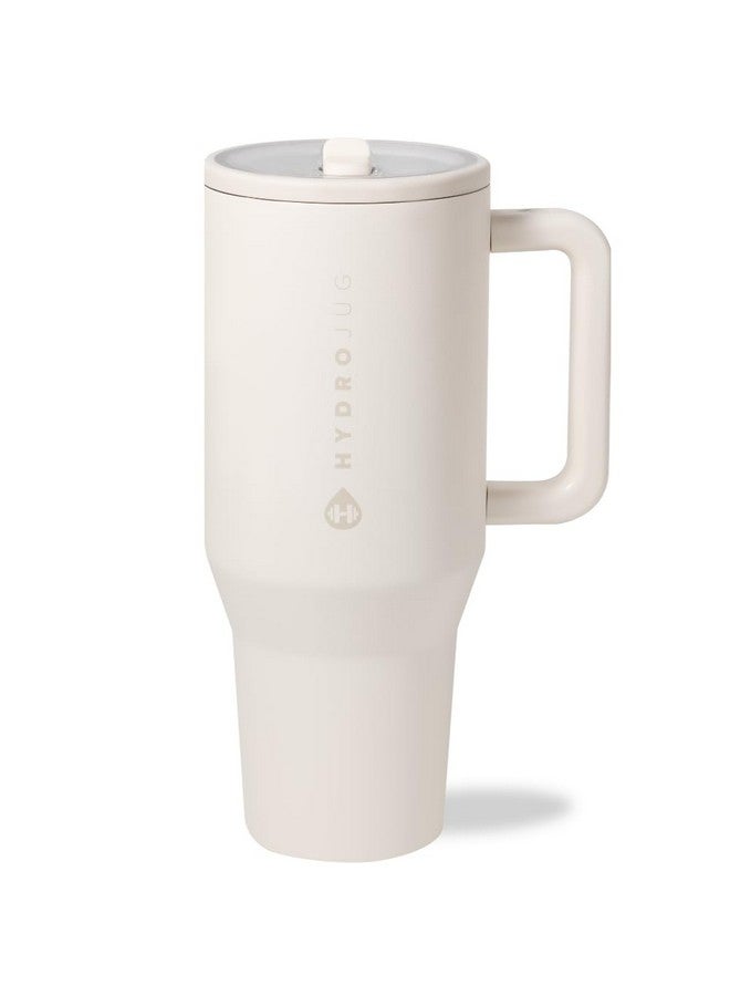 HydroJug هيدروجوج ترافيلر - زجاجة ماء سعة 40 أونصة مع مقبض وقشة قابلة للطي - تناسب حوامل الأكواب، كوب مقاوم للتسرب - مصنوع من الفولاذ المقاوم للصدأ وقاعدة مطاطية - هدايا للنساء والرجال، كريمي - Image 1
