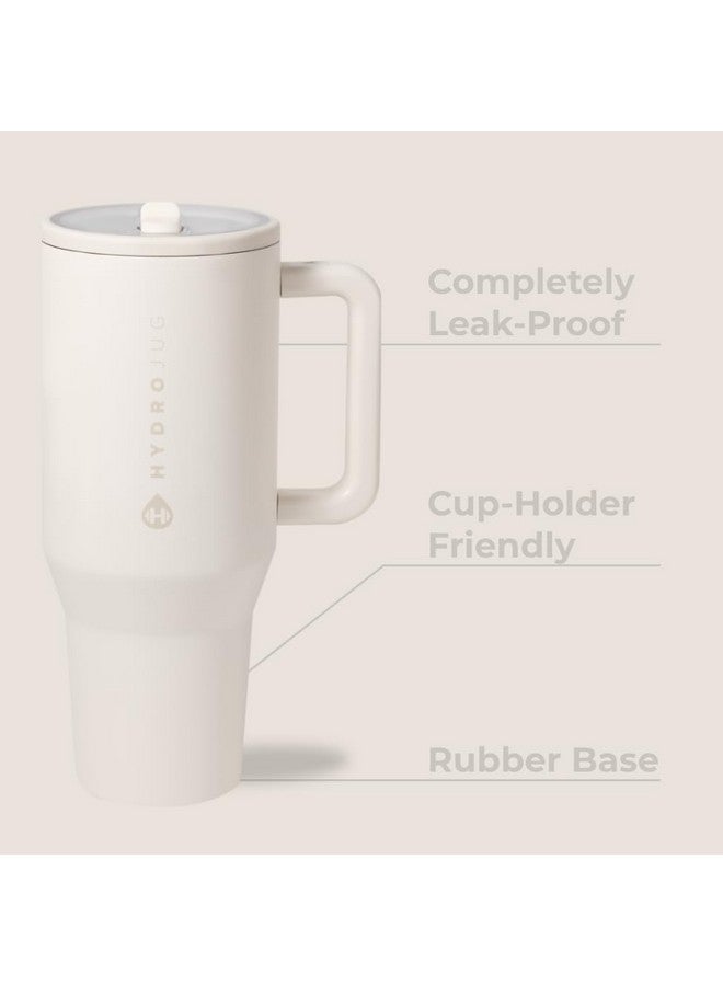 HydroJug هيدروجوج ترافيلر - زجاجة ماء سعة 40 أونصة مع مقبض وقشة قابلة للطي - تناسب حوامل الأكواب، كوب مقاوم للتسرب - مصنوع من الفولاذ المقاوم للصدأ وقاعدة مطاطية - هدايا للنساء والرجال، كريمي - Image 2