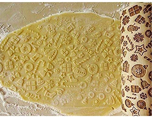 Sthrucrack Christmas Wooden Rolling Pins, Xmas 3D Reindeer Shape Decor Embossing Rolling Pin,Christmas Patterned Rolling Pin Baking Tools (Christmas Elements) - Image 4