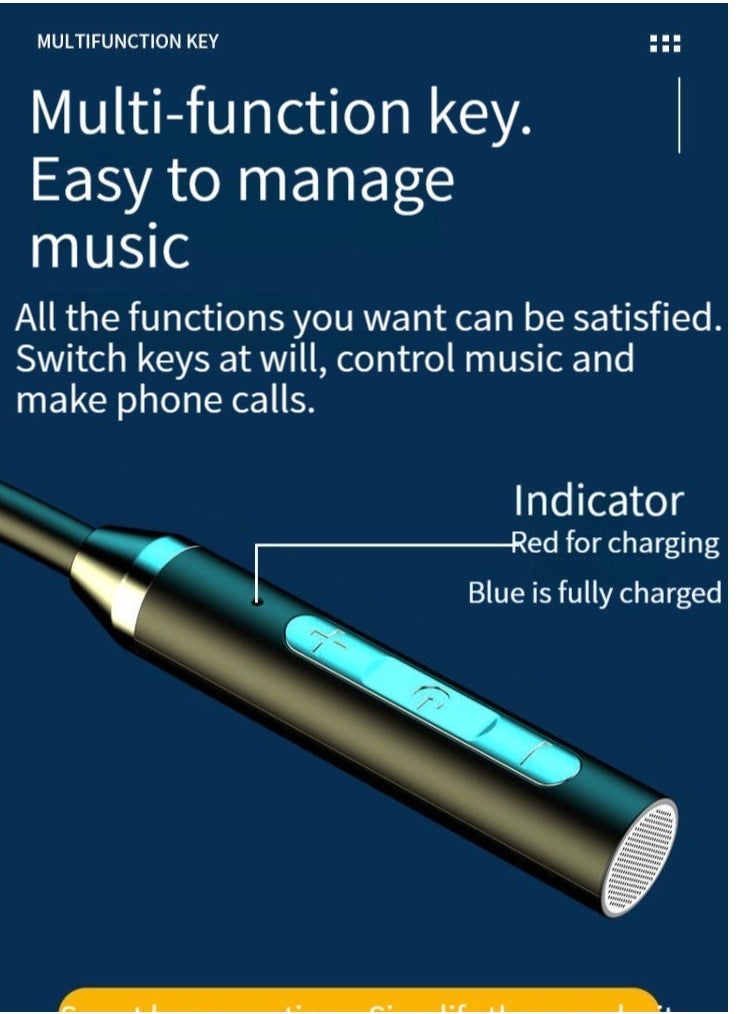 Generic - Wireless bluetooth headset sports binaural in-ear neck hanging neck headset super long standby battery life blue - Image 1