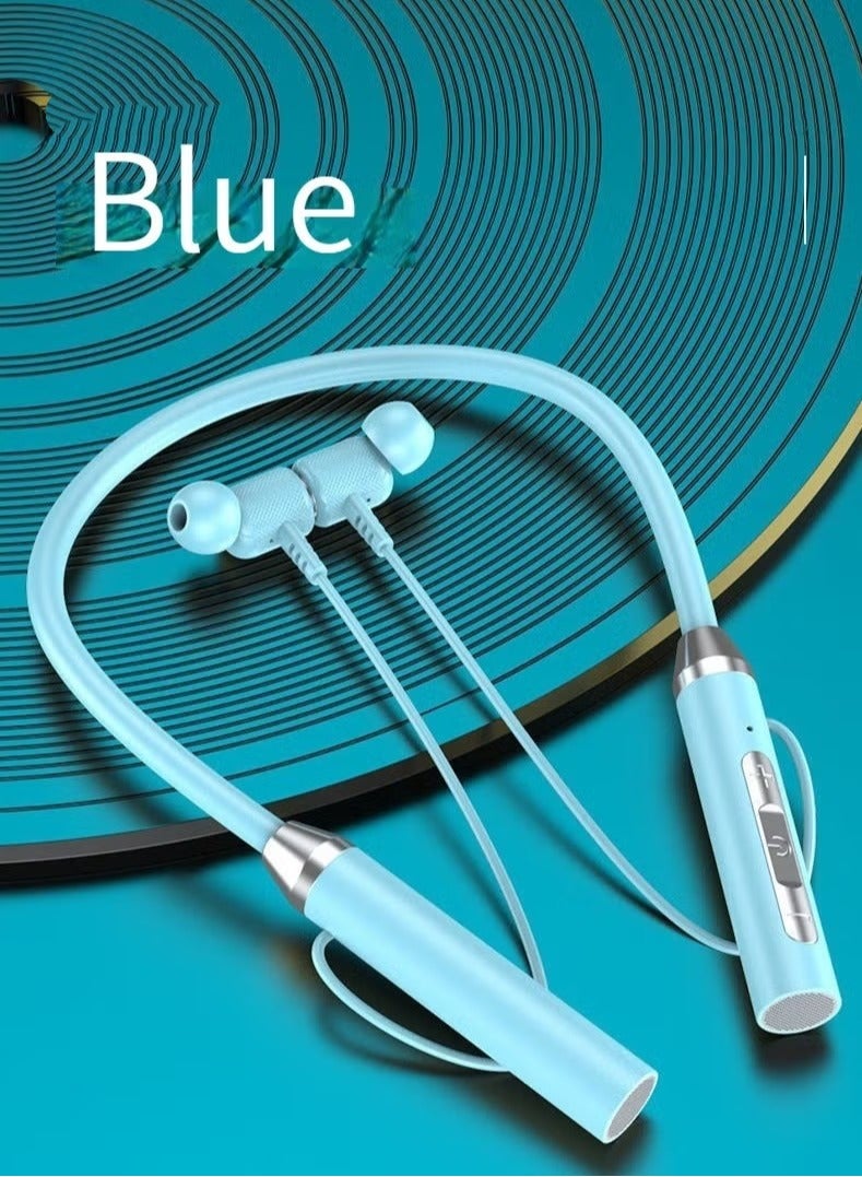 Wireless bluetooth headset sports binaural in-ear neck hanging neck headset super long standby battery life blue - Image 1