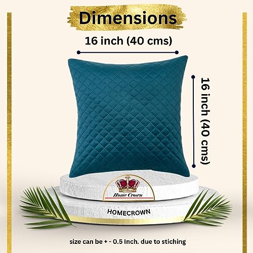 HOMECROWN 16x16 Inch Quilted Velvet Cushion Covers Set of 5 – Soft Decorative Throw Pillow Cases for Sofa, Couch, Bed, and Living Room – Zipper Closure, Sea Green - Image 2