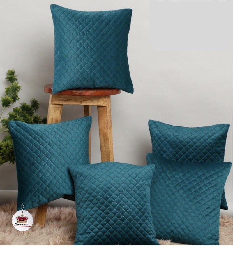 HOMECROWN 16x16 Inch Quilted Velvet Cushion Covers Set of 5 – Soft Decorative Throw Pillow Cases for Sofa, Couch, Bed, and Living Room – Zipper Closure, Sea Green - Image 1