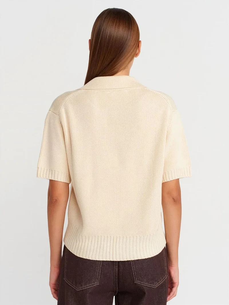 ديلفين Dilvin Women's Ribbed Acrylic Polo Cardigan With Tie Front