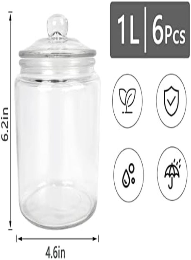 AKDC Starside 34 Oz Glass Jars With Airtight Lid For Household,Set Of 6 Pack,1 Liter Glass Food Jars And Organization Canisters For Storage Pasta, Coffee, Candy, Snacks. - Image 2