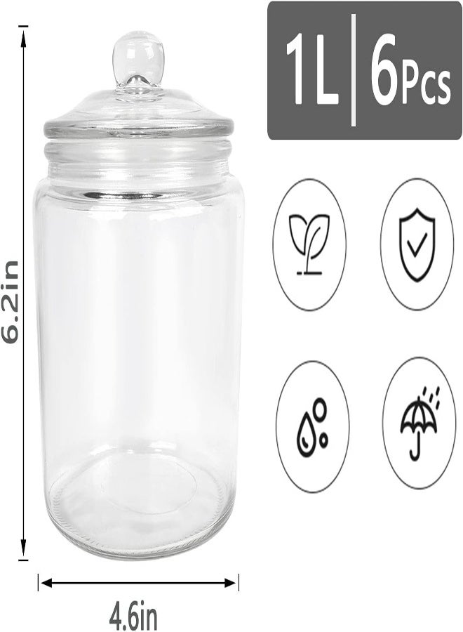 AKDC Starside 34 Oz Glass Jars With Airtight Lid For Household,Set Of 6 Pack,1 Liter Glass Food Jars And Organization Canisters For Storage Pasta, Coffee, Candy, Snacks. - Image 5