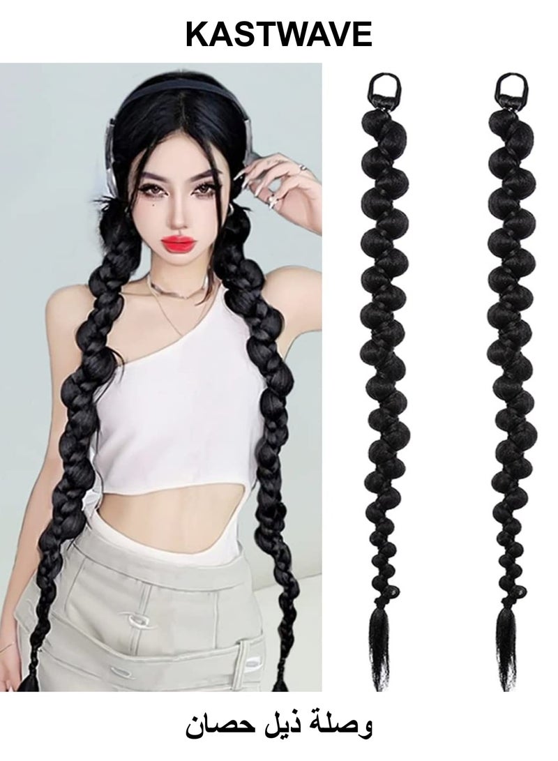 KASTWAVE Braided Ponytail Extension, 2 Pcs Fashion Style Twist Butterfly Braided with Hair Tie, Natural Soft Synthetic Hair Straight Wrap Around Hair Extensions for Women Daily Wear (70cm, Black) - Image 1