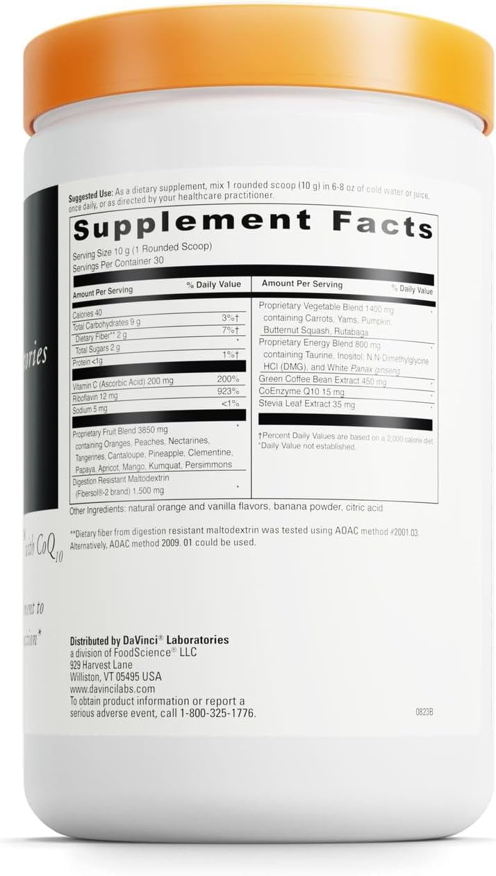 DAVINCI Labs Spectra Orange  Natural Energy Support Drink Supplement  Herbal Extracts Support Endurance Metabolism  Brain Function  Vegetable  Fruit Powder Supplement  30 Servings 300 g - Image 2