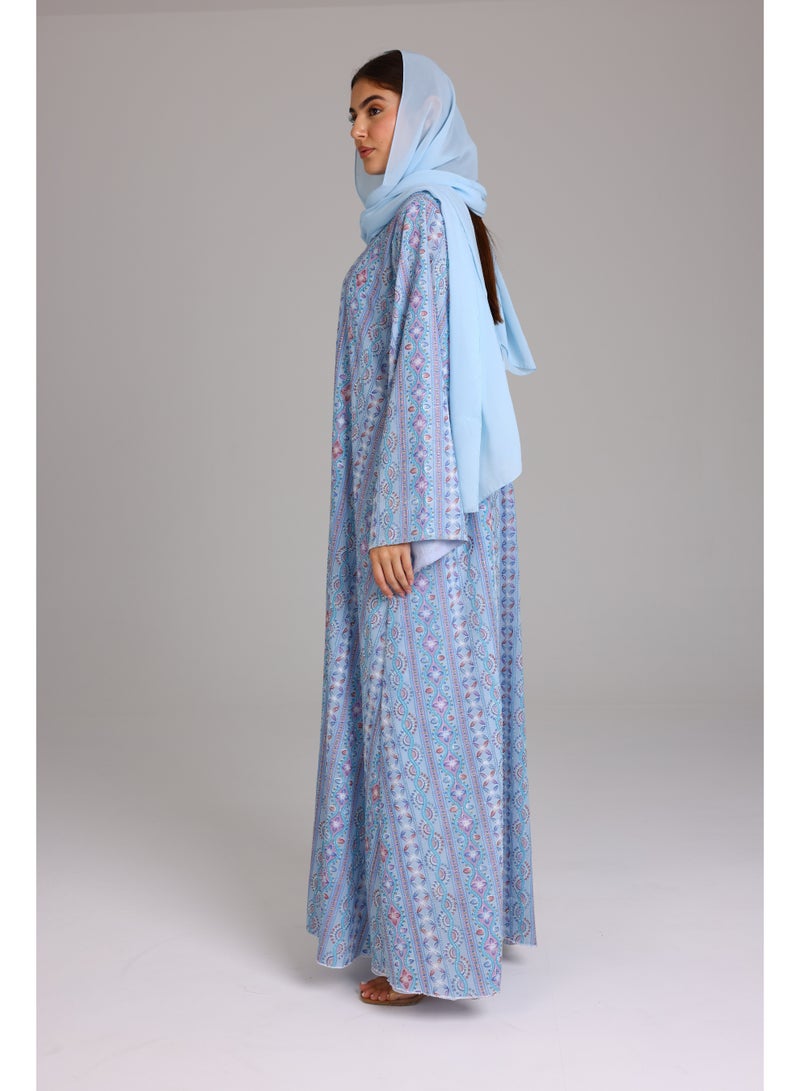 IKKXA Maxi Cut Design Spring Printed Blue Abaya - Image 3