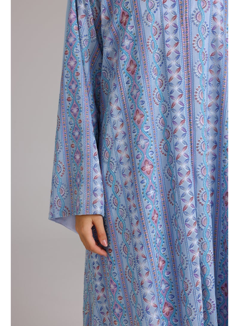 IKKXA Maxi Cut Design Spring Printed Blue Abaya - Image 5