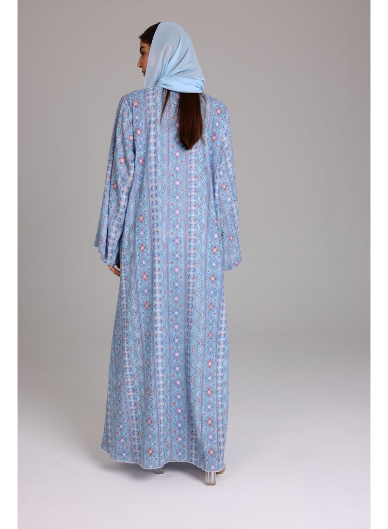IKKXA Maxi Cut Design Spring Printed Blue Abaya - Image 4
