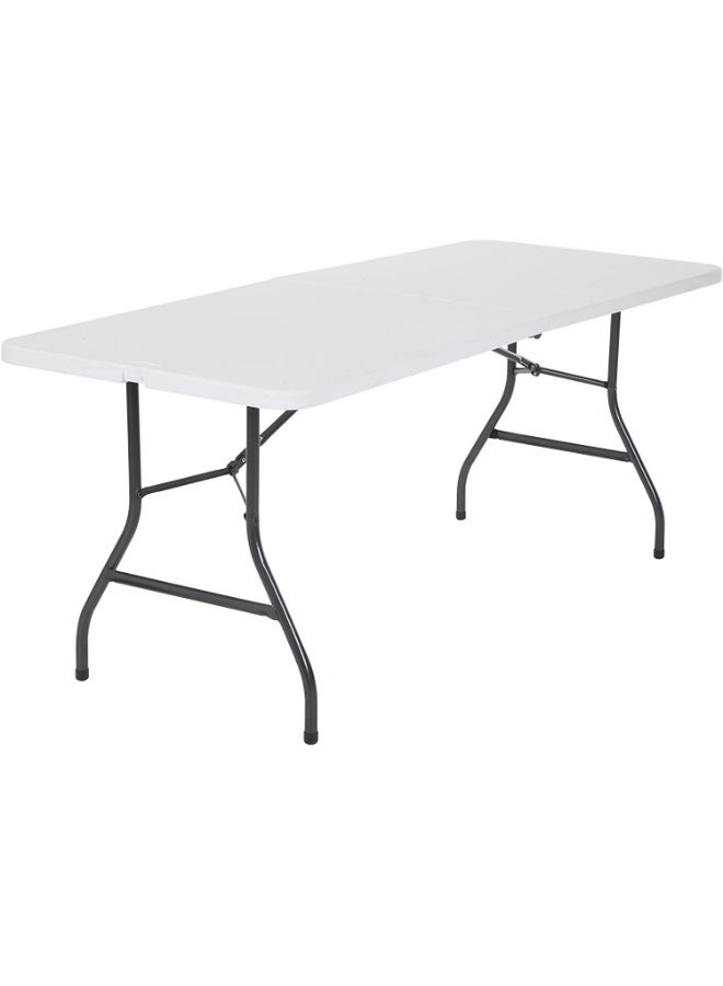 Heavy Duty Folding Table, Portable Steel Frame Centerfold Plastic Long Table with Handle for Indoor Outdoor Dining BBQ Camping Picnic, Z180B - Image 1